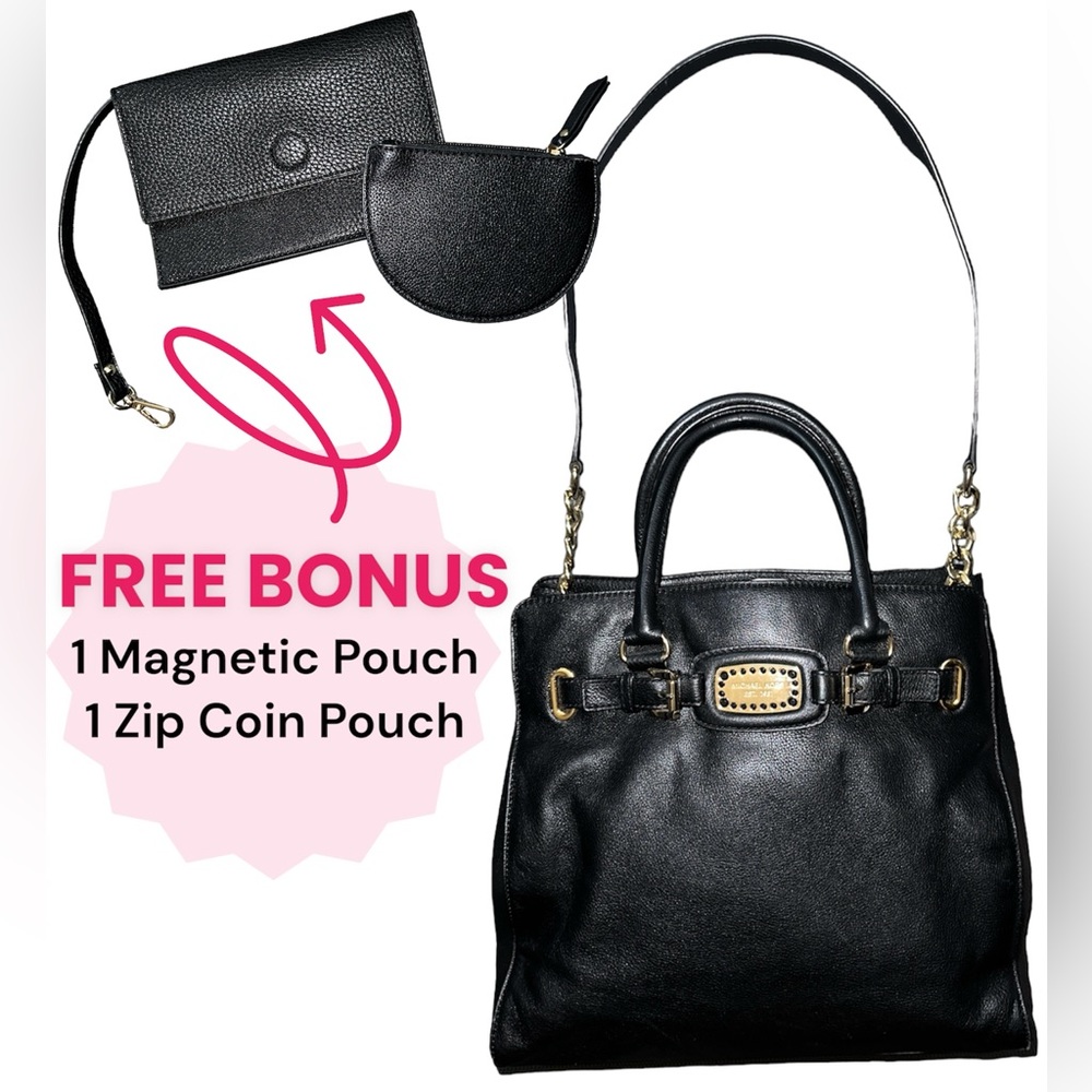 ✨🖤 Michael Kors Hamilton Rock & Roll Black Genuine Leather Tote Bag + BONUS 🖤✨